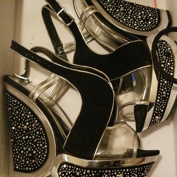 black and silver wedges